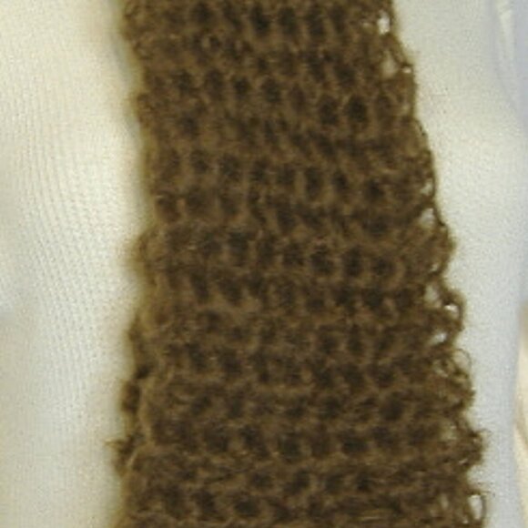 Short Brown Mohair Scarf 34x5 Handmade Crochet Knit Warm Men Neckwarmer NWT - Picture 3 of 5
